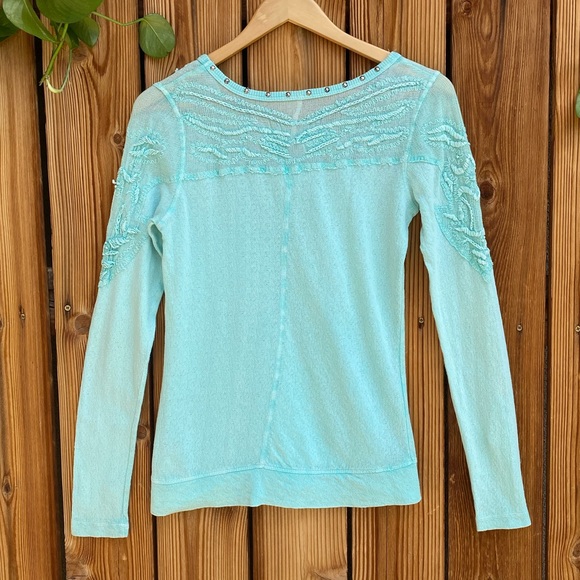 Free People Studded Mesh Aqua Long Sleeve - Picture 11 of 13